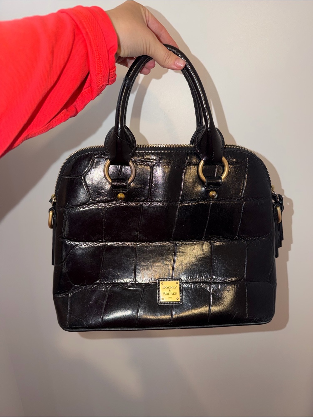 Dooney & Bourke Black Croc-Embossed Leather Dome Satchel